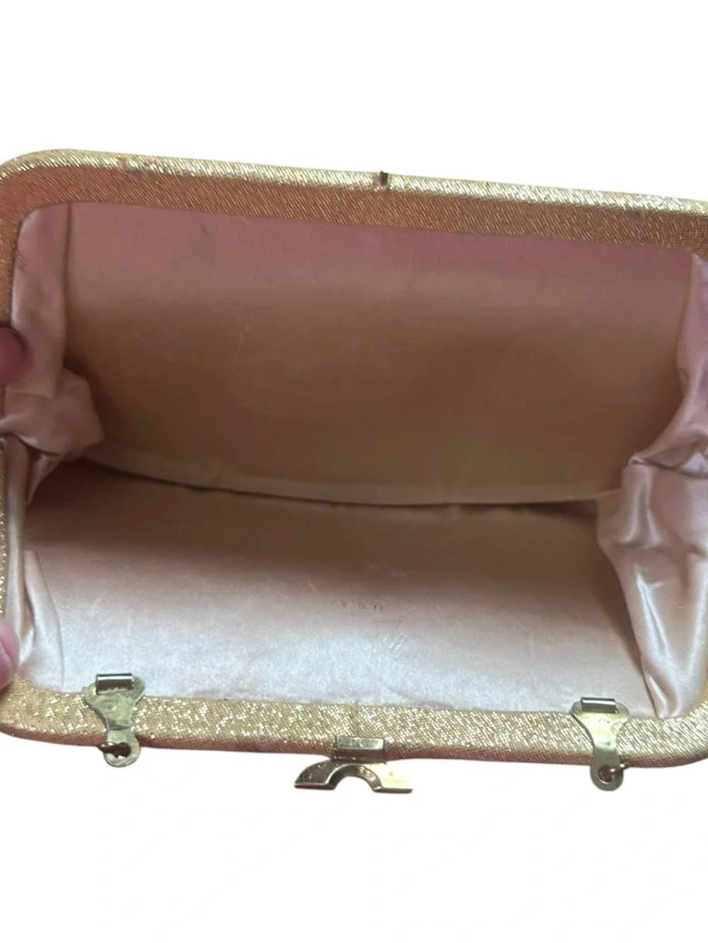 Vintage Gold Metallic Evening Bag Purse Clutch Chain Handle Formal Mid Century